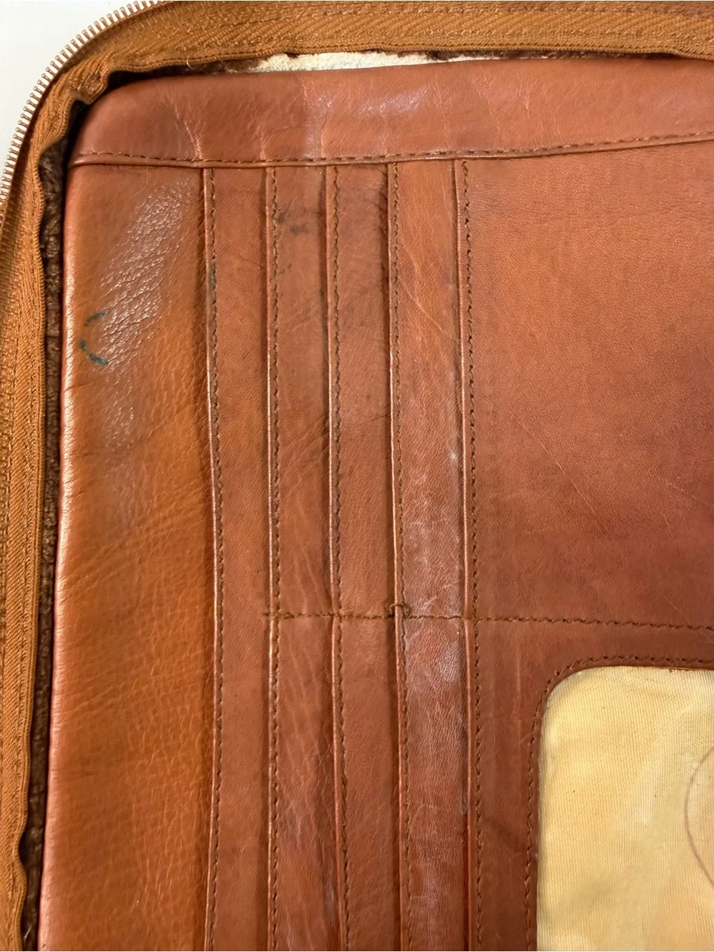American Angel Leather Crossbody Bag Wallet Purse Cognac Tan Vintage Brass Zip